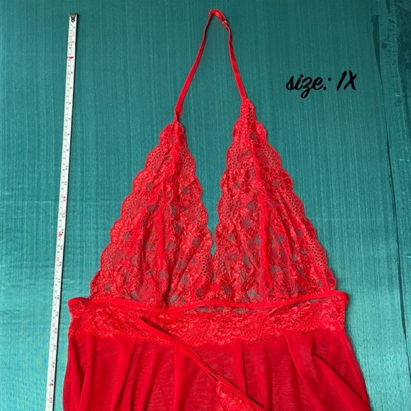 *NEW* Sexy Lace Lingerie QUEEN WOMAN PLUS 1X 2X 3X 4X 5X Halter Chemise Thong - Picture 5 of 16